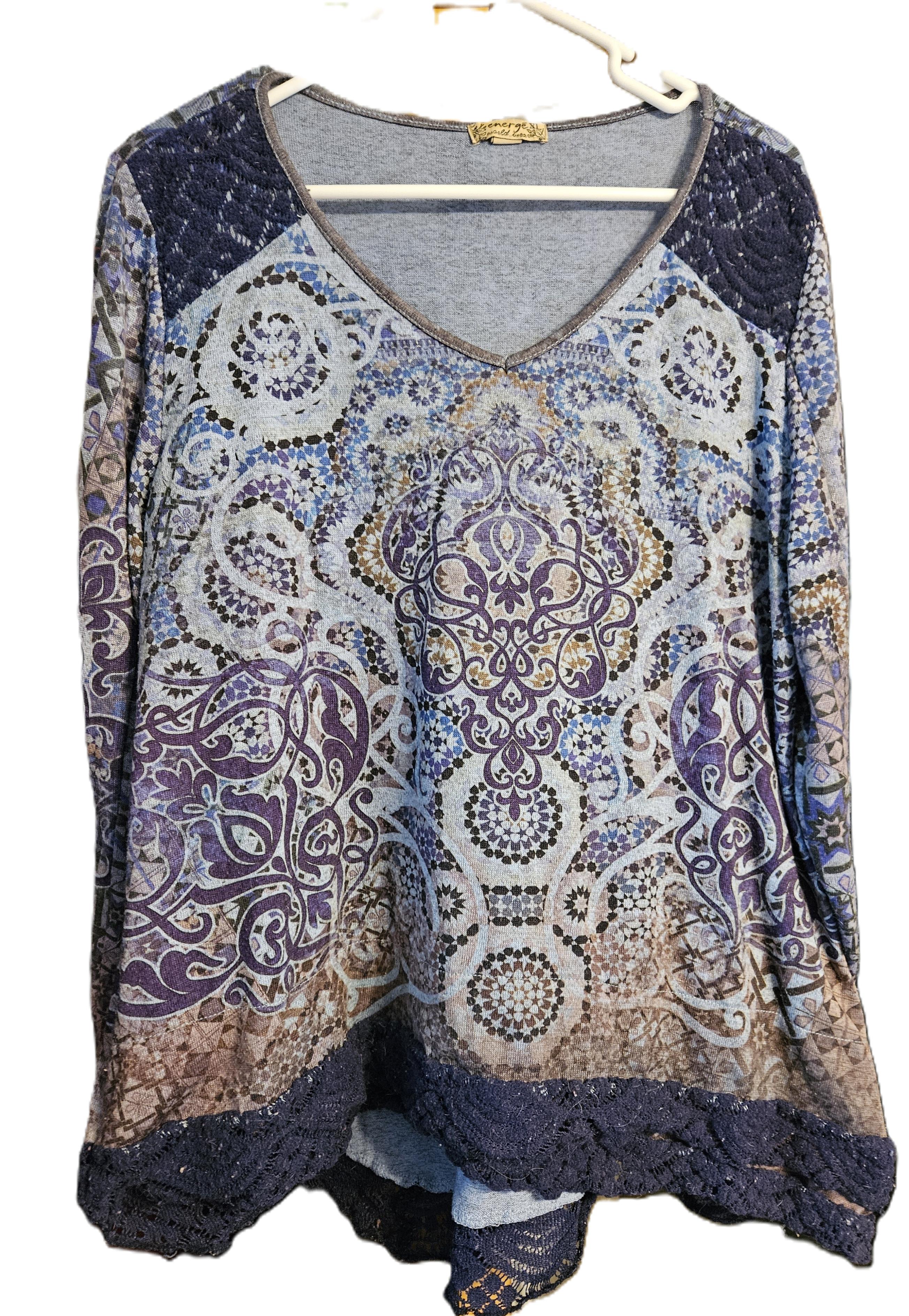 Geometric Blue-Hued Blouse