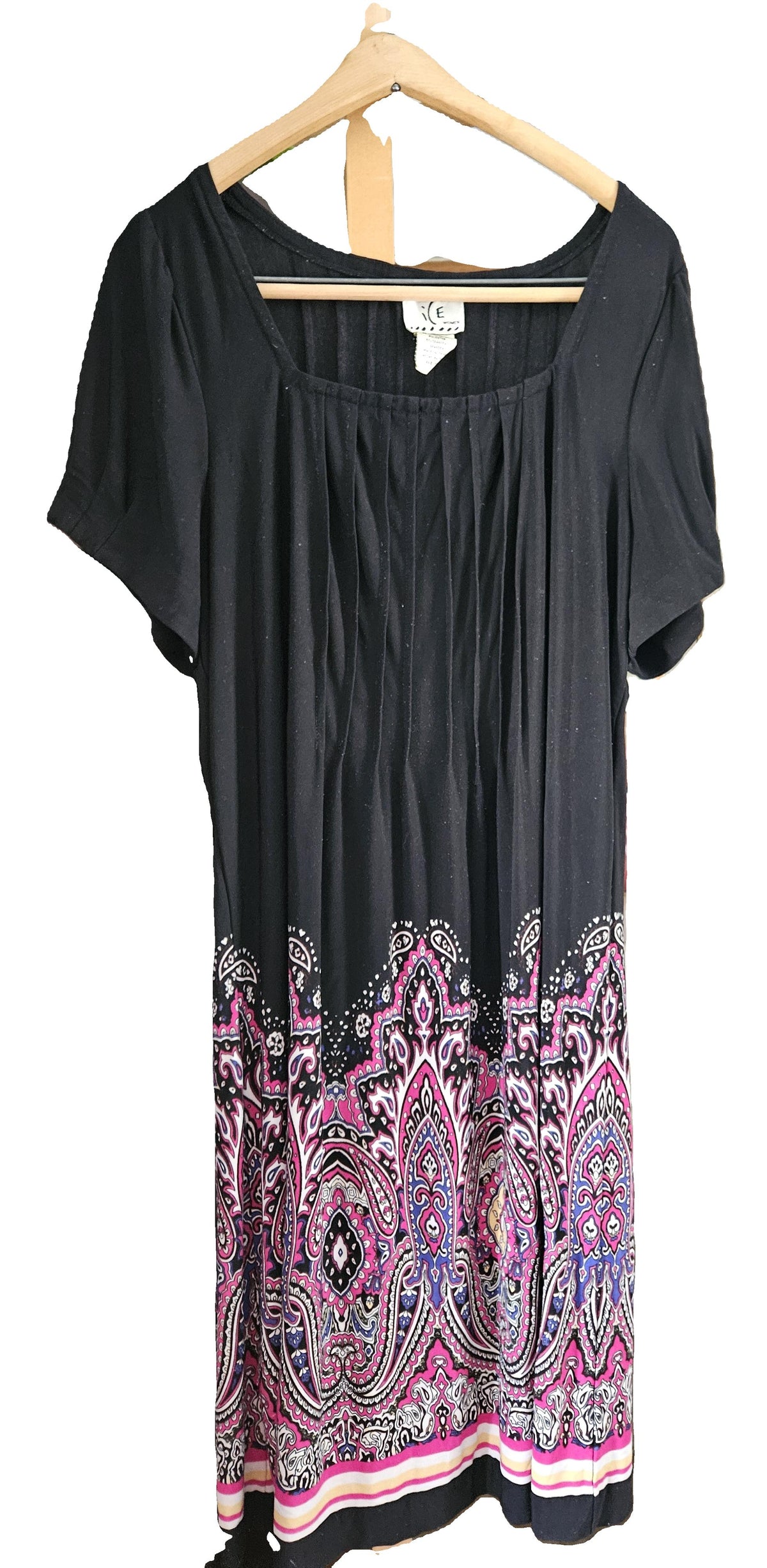 Black Dress with a Floral Pink Design