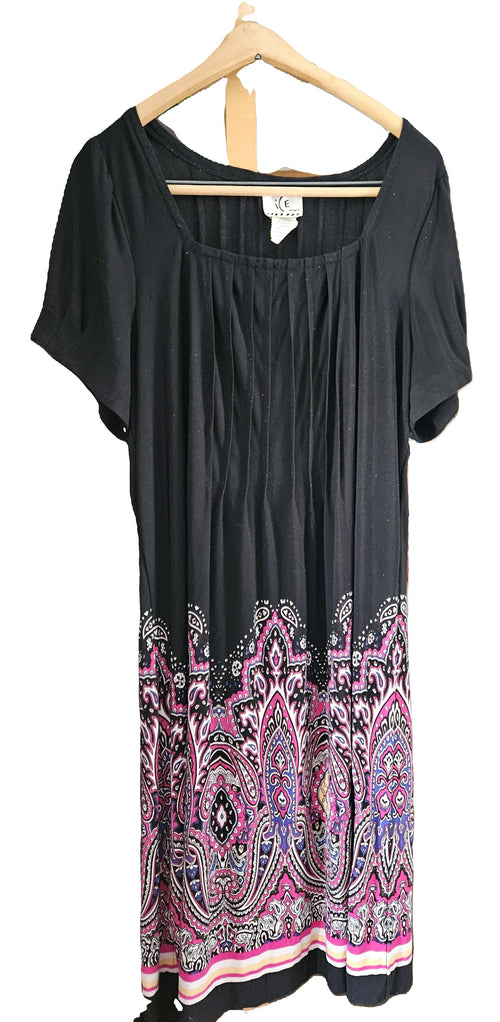 Black Dress with a Floral Pink Design